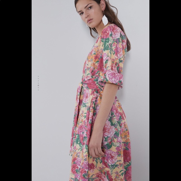 Zara Dresses Zaras Midi Floral Pink Dress Poshmark